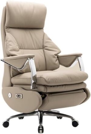 Electric Executive Office Chair, Genuine Leather Reclining Nap Ergonomic Computer Chair for Long Sitting Comfort