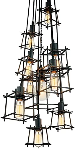 LED Modern Chandelier Lamp, Pendant Lights 10 Heads E27 Iron Cage Ceiling Light - Retro Industrial Chandelier Height Adjustable Chandelier Fixtures Pendant Light Ceiling Fitting Lights Lighting,Chand