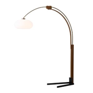 NOVA of California Morelli Arc Floor Lamp 84" Weathered Brass & Walnut Dimmer Switch, Mid-Century Modern V-Base Lighting for Contemporary Spaces