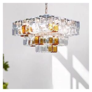Oldsix Glass Ice Cube Clear LED Chandelier ，Dining Room, Living Room, Bedroom Home Lighting Decorative Pendant Lights Colour Shades,Modern Lighting 1(Natural Light,12head)