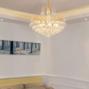 WCHCWR Luxurious Golden Crystal Chandelier – E14 Light Source Pendant Light with Adjustable Height, Beaded Design for Living Room, Dining Room, Bedroom, Kitchen, Hallway, 55cm(80x50cm)