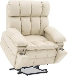 UOPYNE Large Breathable Leather Power Lift Chair with Massage and Heat, Electric Lift Recliner Chair with 2 Cup Holders Side Pockets for Living Room, Office, Bedroom