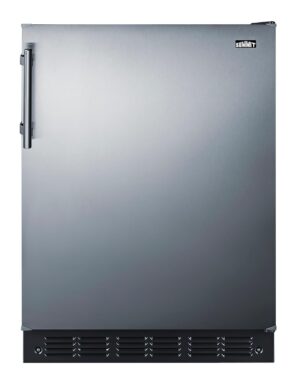 Summit FF6BK2SSADA 24” Wide ADA Under Counter Refrigerator 5.5 cu.ft. Made in Europe with Automatic Defrost Operation, Reversible Stainless-Steel Door, and Deluxe black interior (ADA Right Hand Door)