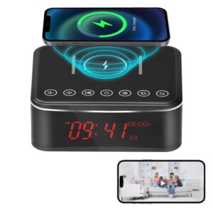 VISHANGYAES Security Camera Motion Activated/Stronger Night Vision/160°View Angle/4K,Indoor WiFi Camera with Bluetooth Speaker,Alarm Clock,Wireless/Wire Charger(2.4/5Ghz)