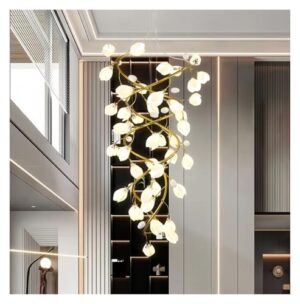 Oldsix Luxury Staircase Crystal Chandelier Lights Gold,Flowers Crystal Hanging Chandelier for Hall Stairway Hotel Lobby,Modern Lighting 1(3 Color Light,110 Head)