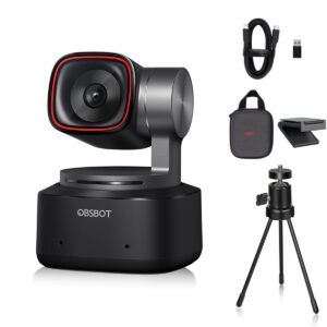 OBSBOT Tiny 2 AI-Powered PTZ 4K Webcam 1/1.5" CMOS 4X Faster Focusing USB 3.0 10x Faster Data Transmission Voice Control, W Table Mini Tripod