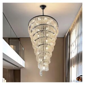 Oldsix Modern Glass Staircase Chandelier Led Black Indoor Lighting Home Decor Lamp Luxury Large Lobby Round Chandelier,Modern Lighting 1(Warm White,Dia100xH250cm)