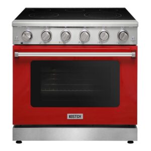 KOSTCH 36 inch Professional Electric Range with 5 Heating Elements Cooktop, 6.0 Cu. Ft. Convection Oven Capacity, Smooth Glass Top, in Stainless Steel, KOS-36RE06H (Red)