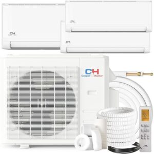 Cooper & Hunter OLIVIA Series Tri 3 Zone Multi Zone Ductless Mini Split Air Conditioner and Heater Full Set with 25ft Installation Kits (28000 BTU 6+9+9)