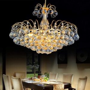 SLCHJXS Luxurious Golden Crystal Chandelier – E14 Light Source Pendant Light with Adjustable Height, Beaded Design for Living Room, Dining Room, Bedroom, Kitchen, Hallway, 55cm(80x50cm)