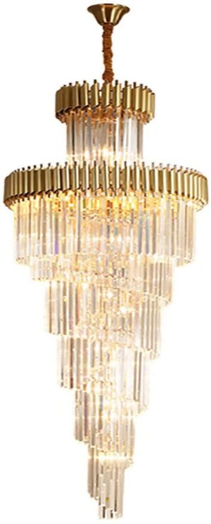 Chandelier Ceiling Light American Modern Concise Revolving Stair Light,Living Room Villa Hall Crystal Light,E14 Nordic Duplex Stair Chandelier,Long Chandelier-Gold and Gold 70210cm