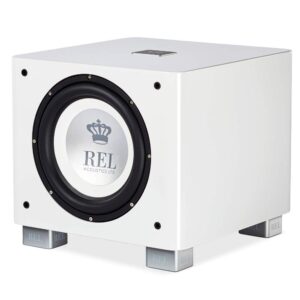 REL T/9x 10-Inch Powered Subwoofer – Sealed Design with Class AB Amplifier, RCA Inputs, and Deep Bass for HiFi Stereo Systems, Home Theater, and Surround Sound – High Gloss White Finish
