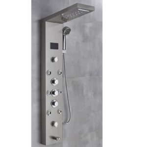 Stainless Steel LED Bathroom Wall Shower Set Rain Waterfall Shower Head 5 Function Faucet Shower Panels,All in 1 Shower Column,for Hotel (Black) (Silver)