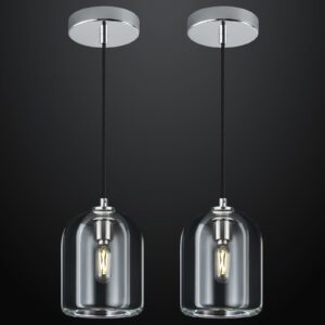 LBSQJ Modern Chrome Pendant Lights Kitchen Island Ceiling Chandelier Indoor Crystal Hanging Light Fixtures for Dining Room Kitchen Living Room Bedroom（2Pack）