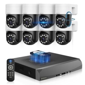 《2-Way Audio & Auto-Tracking》4K Outdoor Wired Security Camera System,360 Degrees Security PTZ IP Cameras,Surveillance Video Equipment, Surveillance DVR Kits