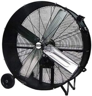 K Tool International 77742 42” Belt Drive Drum Fan with 8” Wheels, High-velocity, 2-Speed, Cut-off Protection, 14,800 Max CFM, cUL listed, Used in Warehouses, Shops, Greenhouses, Barns, Gyms, Black