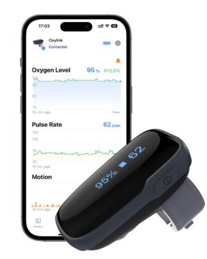 Vibeat Oxylink Wearable Pulse Oximeter - Bluetooth Oxygen Meter with Audio Notification, Rechargeable Finger Blood Oxygen Monitor for Continuous Tracking with Free App