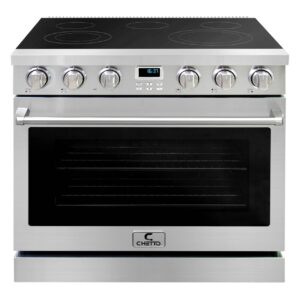 CHETTO C 36-inch Freestanding Electric Range Oven with 5 Cooktop Elements with 7 Cooking Power Options Convection Stove 6.0 cu. ft. Large Capacity Stainless Steel