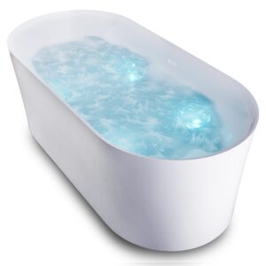 ANZZI 67" Freestanding Jetted Bathtub - White Acrylic Air Jetted Free standing Bath tub - Jerico Series Soaking Tub, Drain and Overflow, Light Up Control Pad - Luxury Spa Experience at Home