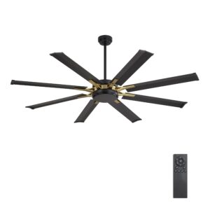 WINGBO 96" Large Industrial Ceiling Fans No Lights, 8 Aluminum Blades, 6-Speed Powerful Brushless DC Motor Reversible, High Volume 10000 CFM at 84 RPM, Commercial and Residential, Brass and Black