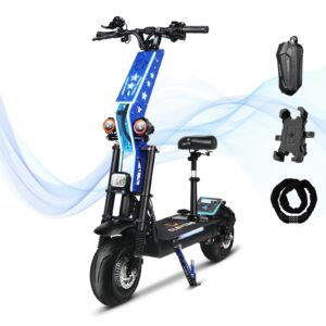 Brigittebike Electric Scooter for Adults,6000W Dual Motor E-Scooter 60V 38AH Up to 55 MPH 65Miles Range,12"" Tubeless Tire Electric Scooter Foldable with Detachable Seat, Big, Blue
