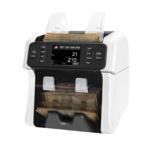 NUCOUN VS-75 Bill Counter Machine Mixed Denomination,Money Counter Machine with Reject Pocket,Counterfeit Detection 2 CIS/UV/MG/IR,Multi Currency Bill Sorter,Value Count,Serial Number Read,Print&Sort