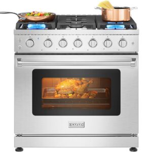 Empava Gas Range,True Convection Oven 6.0 Cu. Ft,6 Deep Recessed Burners Cooktop, Heavy Duty Continuous Grates in Stainless Steel with Storage Drawer, Freestanding & Slide-in,36 Inch