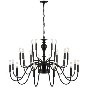 Black Chandelier,24-Light Farmhouse Chandelier for Dining Room Lighting Fixtures Hanging, Dining Light Fixtures Industrial Modern Chandelier for Bedroom, Foyer, Hall, Kitchen, Living Room and Entryway