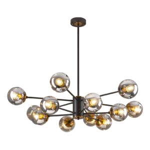 DDLLDESHI 2 Tiered Modern Gold Chandelier Sputnik Ceiling Light Fixture with 12 Globe Glass Bubble Shade Chandeliers for Dining Room Hotel Bar Home Billiard Room (41" Large Black Chandelier)