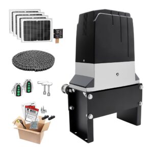TOPENS DKC2000S Solar Sliding Gate Opener Chain Drive Automatic Gate Motor for Heavy Driveway Slide Gates Up to 4400 Pounds, Electric Gate Operator Battery Powered with Solar Panel Remote Control Kit