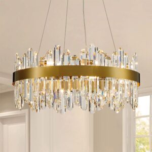 LIZZTREE Gold Modern Oval Crystal Chandelier, 16-Lights Luxury Chandeliers Modern 2-Tiers K9 Crystal Chandelier Pendant, Light Fixture G9 Lights for Dining Living Room Entryway Kitchen Dia 23 inch