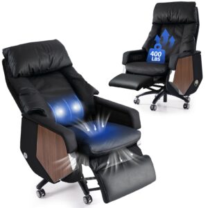 EMIAH Executive Office Chair with Footrest Electric Reclining Big and Tall Ergonomic Chair with Massager and Adjustable High Back Comfortable Swivel Desk Chair, Genuine Leather (Black)