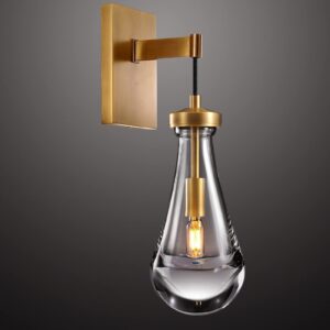 Joyunleo Raindrop Wall Sconces, Brass Sconces for Bathroom, Wall Lighting Wall Lamps for Bedroom, Clear Glass Light Sconces Rope Vanity Light Wall Lights for Living Room Hallway