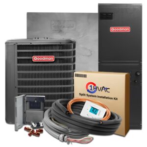 Goodman 15.2 SEER2 Central Split Unit Heat Pump AC/Heating System with 50' Install and 10K Backup Heat Kit | 2-Ton 24000 BTU, TXV Device, Single Stage HVAC System | R32 Refrigerant