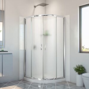 DreamLine Prime 33 in. x 33 in. x 78 3/4 in. H Shower Enclosure, Base, and White Wall Kit in Chrome and Frosted Glass