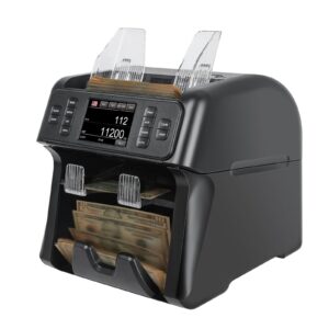 NUCOUN VS-35 Mixed Denomination Money Counter Machine,with Reject Pocket,Support USD/EUR/MXN/CAD Count,Bill Sorter,Counterfeit Detection CIS/UV/MG/IR,4'' Touch Screen,Sort&Print Enabled Cash Counter