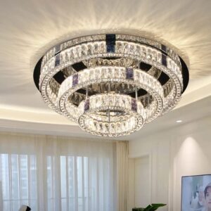 IDEQUY W32'' Modern LED Crystal Chandelier 3-Tier Round Ceiling Light Fixture for Dining Room Kitchen Bedroom 3000-6000K Dimmable Lighting