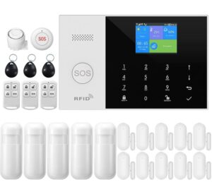 Smart Home Security Alarm Kit, Wireless WiFi Home Alarm System with Siren, PIR Motion Sensor, Remote Controls, Window/Door Sensor, Support SMS Push/APP Connection (24pcs kit)