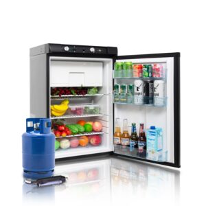 SMETA Propane Refrigerator 3.5 Cu.Ft, RV Fridge 3 Way Power, Off Grid Compact Gas Refrigerator with Freezer, LPG/110V/12V For Camping Camper Semi Truck Cabin Outdoor Travel, Black