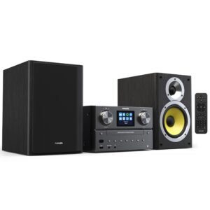 Philips Bluetooth & WiFi Stereo System for Home with CD Player, Spotify, Internet Radio, FM Radio, MP3 Playback, Crisp Highs and Rich Bass 100W, Remote Control Included