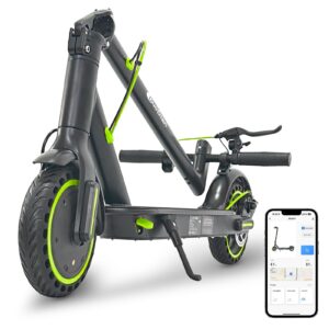 Electric Scooter for Adults - 8.5" Solid Tires, Sturdy Aluminum, 500W Peak Motor, Up to 16MPH and 12Miles Range, Portable Commuting Scooter with Double Braking System and App (5.2Ah-12 Miles Range)