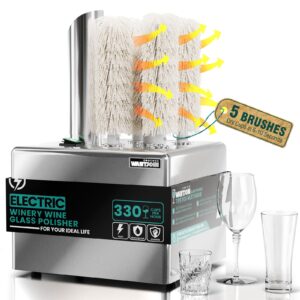 WantJoin Wine Glass Polisher Machine - 5 Brushes 330 Cups/Hour Commercial Electric Automatic Dryer with 304 Stainless Steel, 100% Cotton, 1300W High Power, 136°F Air Drying for Bar Restaurant Kitchen
