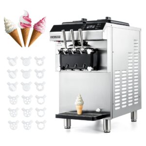 WILPREP Commercial Ice Cream Machine, 3-Flavor Countertop Soft Serve Ice Cream Maker with Overrun 2 Hoppers Cone Rack, ETL & ETL Sanitation Listed Compact Soft Serve Machine with Self-Cleaning Mode