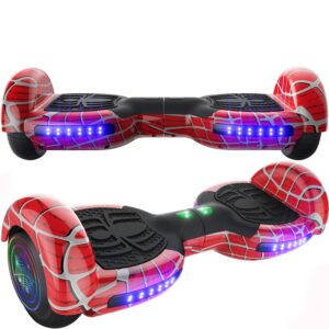 EMAXUSA, Spider-Pattern Hoverboard for Kids Ages 6-12, with Bluetooth Speaker and LED Lights 6.5" Hover Board, UL2272 Safety Certified (Red)
