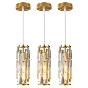 LMQNINE Pendant Lights Modern Gold Pendant Light Mini Crystal Chandelier Pendant Lighting for Kitchen Island Dinning Room Bedroom Kitchen Sink Lighting (Gold 3-Pack)