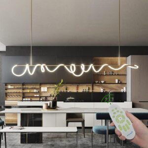 JYYQ Modern Pendant Lights,Pendant Lights Kitchen Island,Remote Control Dimmable Chandelier Lights,Adjustable Height Led Pendant Light,for Dining Room,Billiard Room Chandeliers ﻿ (Gold, 78.74in)