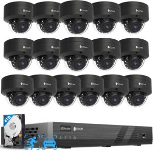 4COVR PoE 4K 16 Channel Security Camera System for Business, Human Vehicle Detection, 16x 8MP IK10 Vandal-Proof IP67 Dome Commercial IP Camera Night Vision, 16CH NVR 4TB, 24/7 Recording, LY54AB8M1616