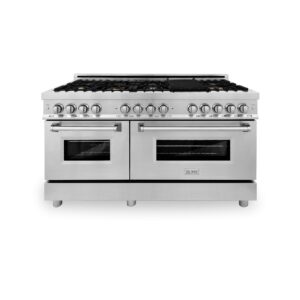ZLINE 60 in. 7.4 cu. ft. Legacy Dual Fuel Range with Gas Cooktop and 2 Electric Convection Ovens in Stainless Steel with 8 Brass Burners (RA-BR-60)