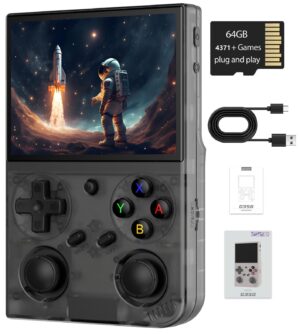G350 Retro Handheld Game Console , 3.5 Inch IPS Screen Linux System Built-in 64G TF Card 4371 Games Preloaded Game Console 3200mAh Battery(Transparent Black)