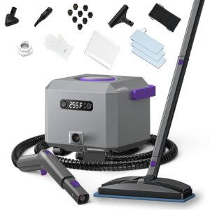 awasky Steam Cleaner: 1650W, Fast 50-Sec Heat-Up-21-Piece Kit Refill Anytime-No Cooling-Detachable Hose Steamer Mop for Home Use Car Bed Furniture Bathroom Tile Grout Floor Cleaning And More Grey
